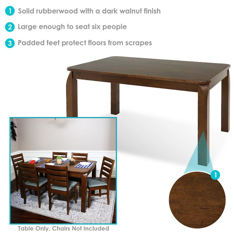 Sunnydaze Indoor 5-Foot Solid Rubberwood Rectangular Dining Table - Dark Walnut