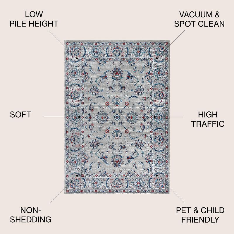 3'x5' Modern Persian Vintage Area Rug, Light Grey/Red - JONATHAN Y