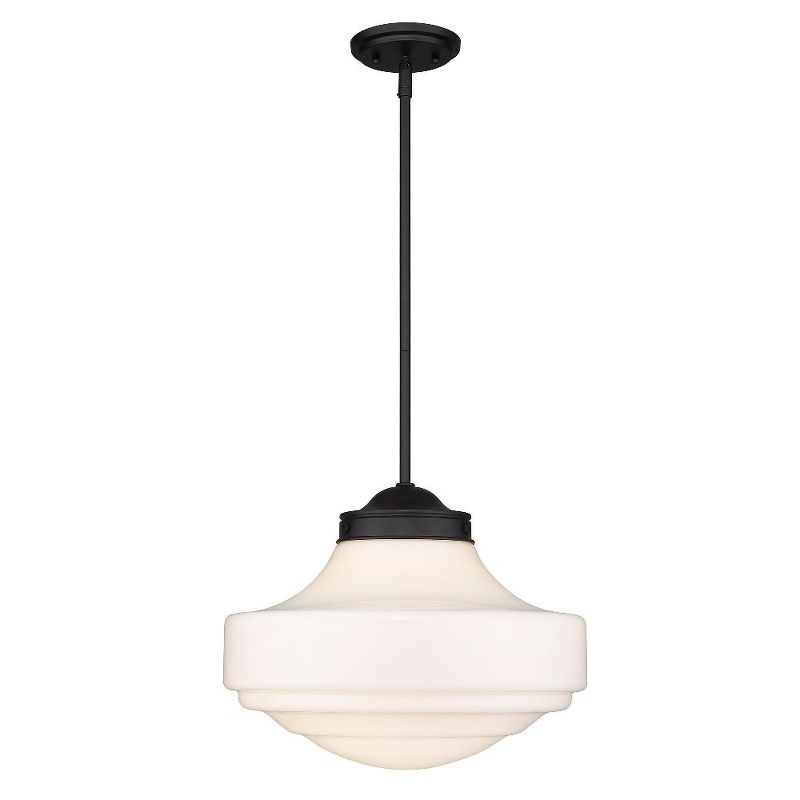 Golden Lighting Ingalls 1-Light LargePendant in Matte Black with Vintage Milk Glass