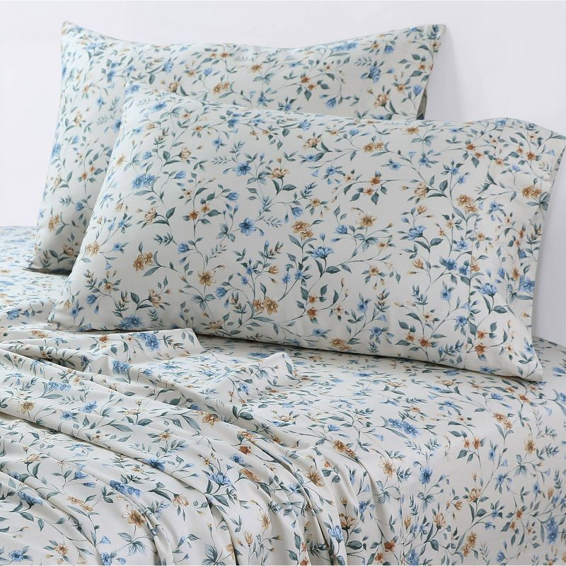 Twin 300 Thread Count Organic Cotton Deep Pocket Printed Sheet Set Carolina Cream- Azores Home