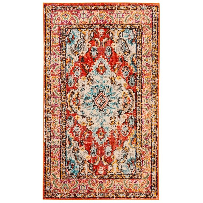 Monaco MNC243 Power Loomed Indoor Accent Rug - Orange/Light Blue - 3'x5' - Safavieh