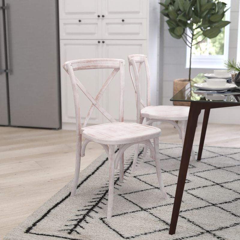 Merrick Lane X-Back Bistro Style Wooden High Back Dining Chair in Lime Wash