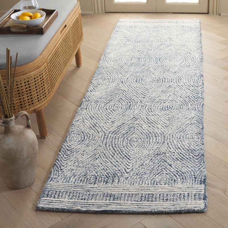Abstract ABT340 Handmade Indoor Runner - Ivory/Navy - 2'-3"x8' - Safavieh
