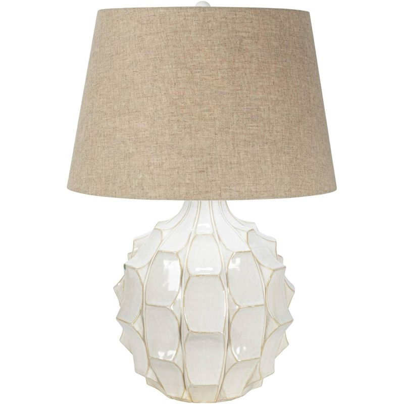 Possini Euro Design Cosgrove Modern Mid Century Table Lamp 26 1/2" High White Glazed Ceramic Light Brown Linen Drum Shade for Bedroom Living Room Home