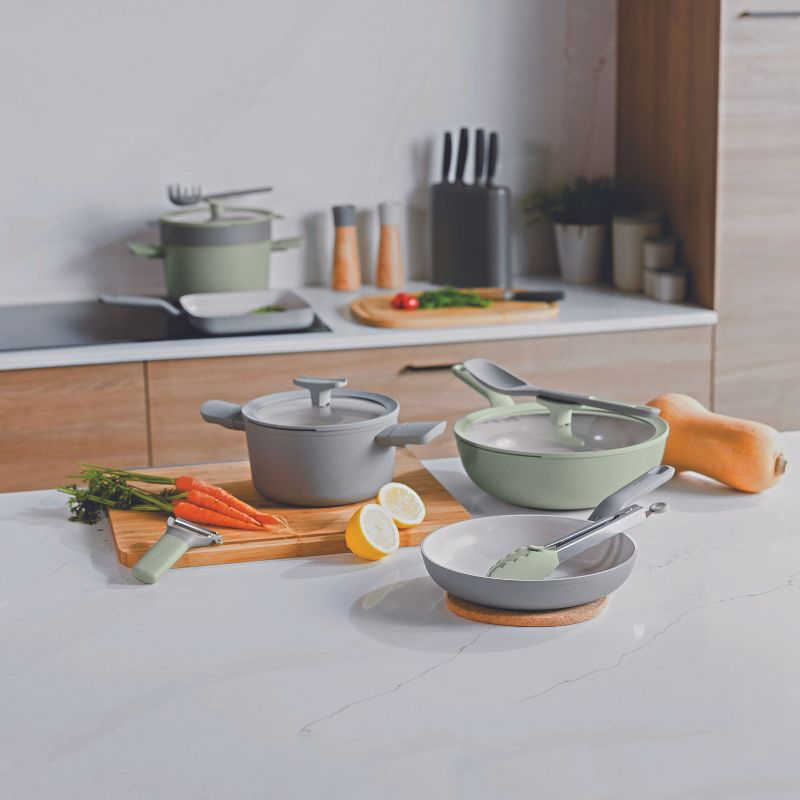 BergHOFF Balance Non-stick Ceramic 2Pc Frying Pan 9.5" and Nylon Turner 13.75", Recycled Aluminum, Moonmist