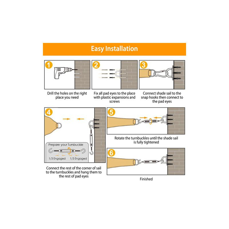 LakeForest"Stainless Steel Sun Shade Sail Hardware Kit for Easy Installation of Rectangular & Square Sails"Silver