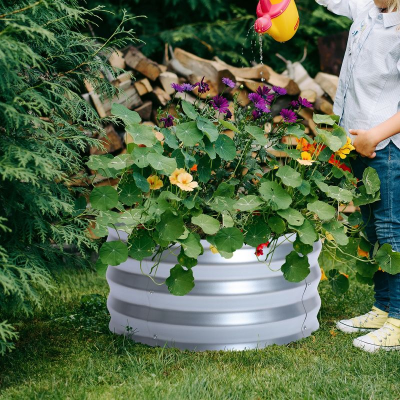 LuxenHome 2ft Round Galvanized Metal Raised Garden Bed Planter Silver