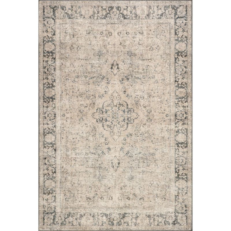 Nuloom Hillstone Collection Brinly Traditional Vintage Medallion Area Rug, 9' x 12', Light beige