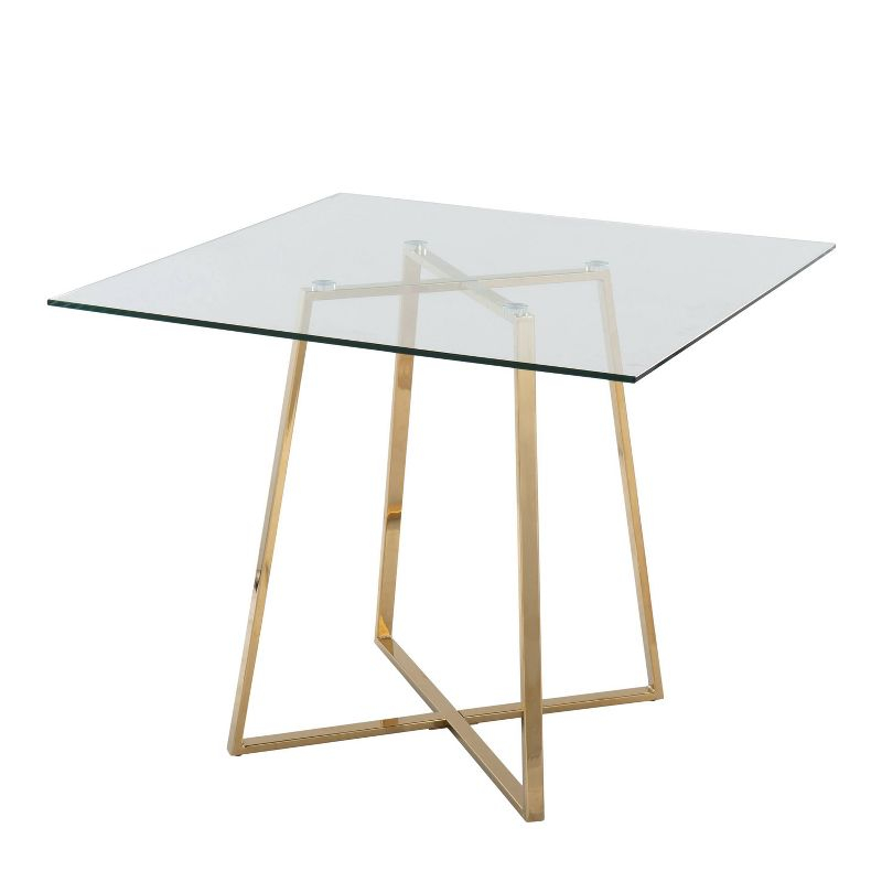 36" Cosmo Square Dining Table Gold/Clear Glass - LumiSource: Modern Pedestal Base, Seats 4