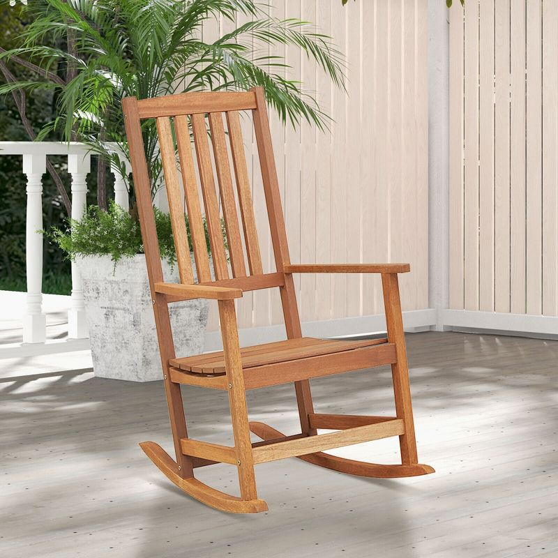 Tangkula Rocking Chair High-Back Outdoor Rocker with Smooth Rocking Base for Backyard
