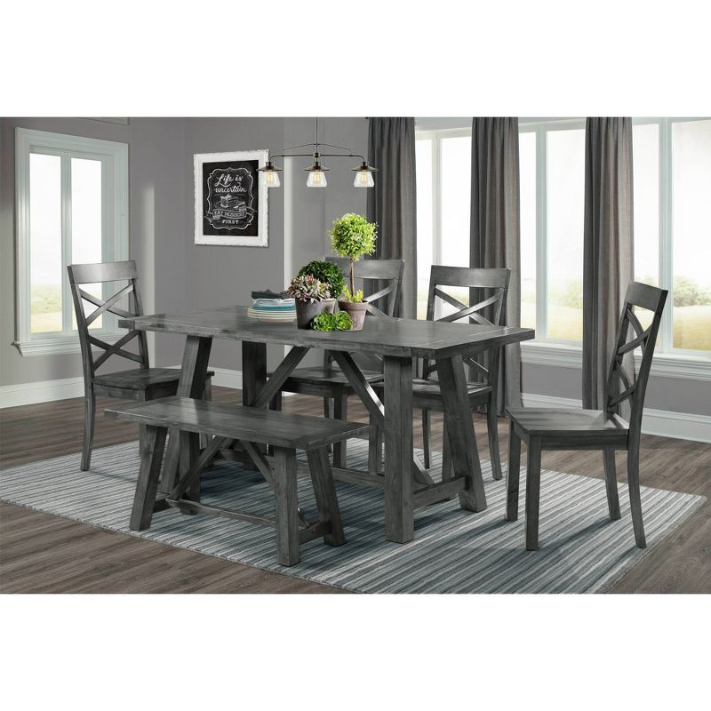 6pc Regan Dining Set with 4 Side Chairs and Bench Gray - Picket House Furnishings