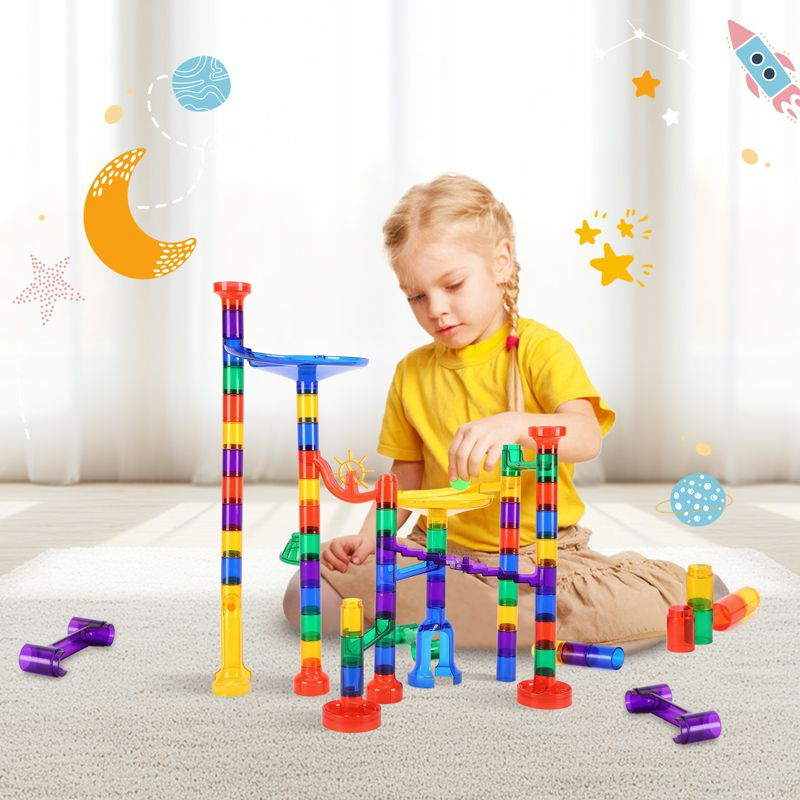 VEVOR Marble Run Set, 110 Piece Marble Maze Building Block Brain Game, with 10 Glow in the Dark Marbles + 20 Glass Marbles