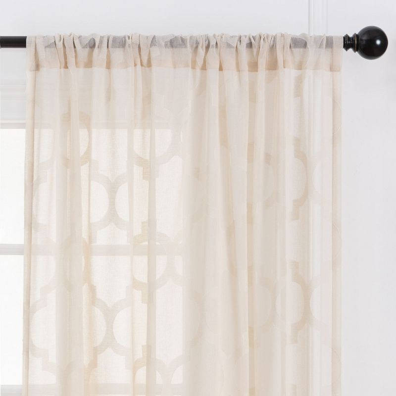 Chanasya 2pk Quatrefoil Voile Sheer Window Curtain Panels - Set of 2 - 52 x 63 Inches Long - Beige