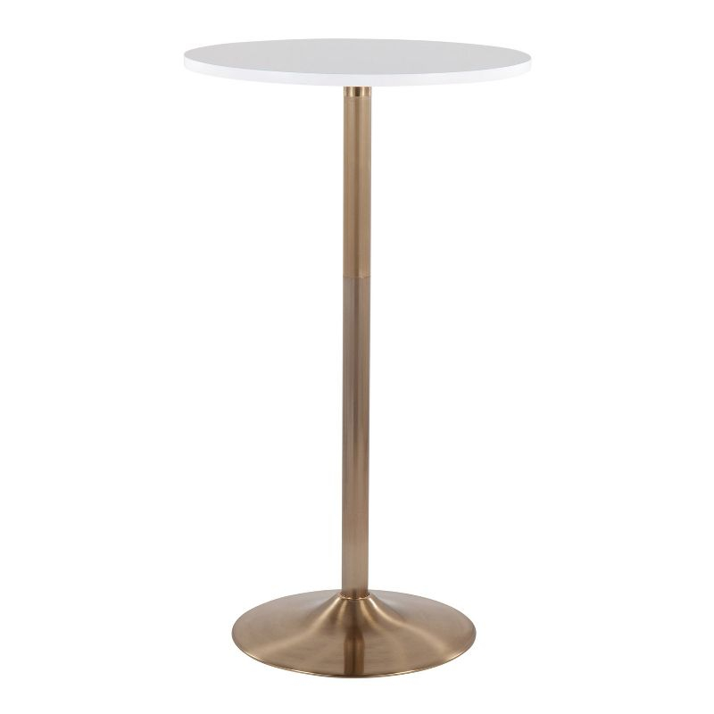 Pebble 24" Bar Height Table Gold/Whites - LumiSource: Modern Round Pedestal, MDF Top, Metal Frame, Seats 2