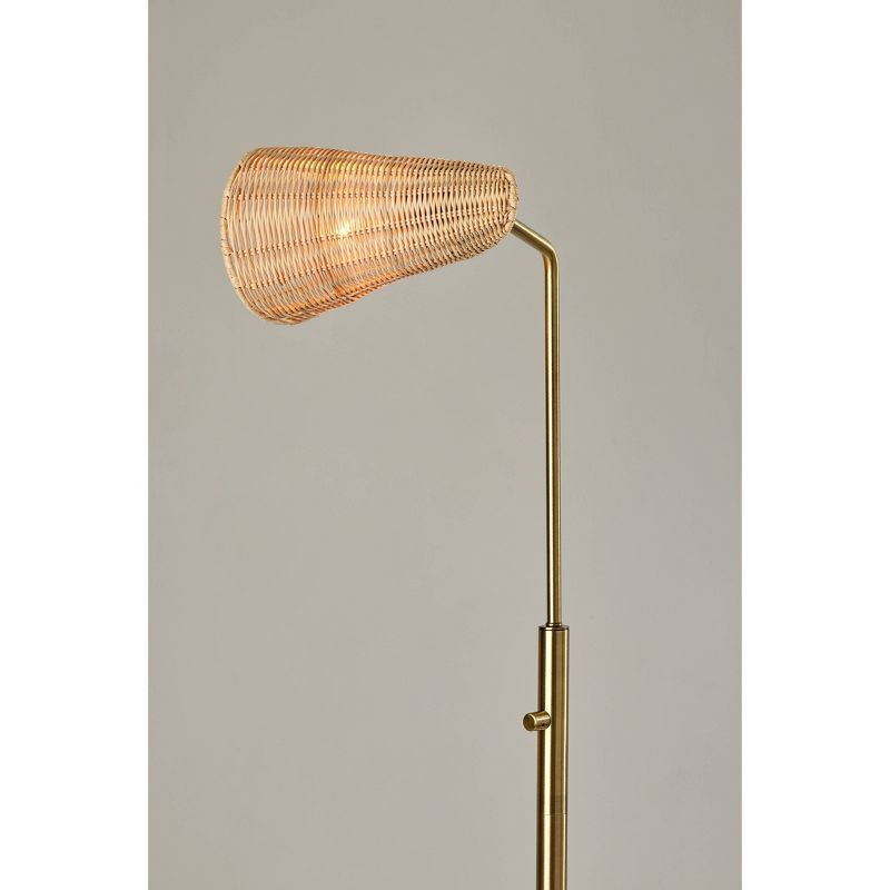 Adesso Cove Floor Lamp Antique Brass: Standing Metal Lamp with Rattan Shade, ETL Listed