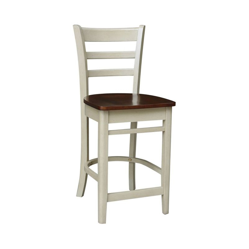 International Concepts 24" Emily Counter Height Barstool Antiqued Almond/Espresso: Hardwood Frame, Ladder-Back Design