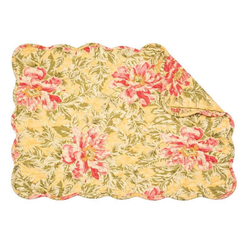 C&F Home 13" x 19" Freya Reversible Quilted Vintage Floral Scalloped  Spring & Summer Dining Tabletop Placemats, Set of 6