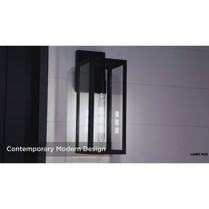 John Timberland Titan Modern Outdoor Wall Light Fixtures Set of 2 Mystic Black Rectangular Frame 17" Clear Glass for Post Exterior Barn