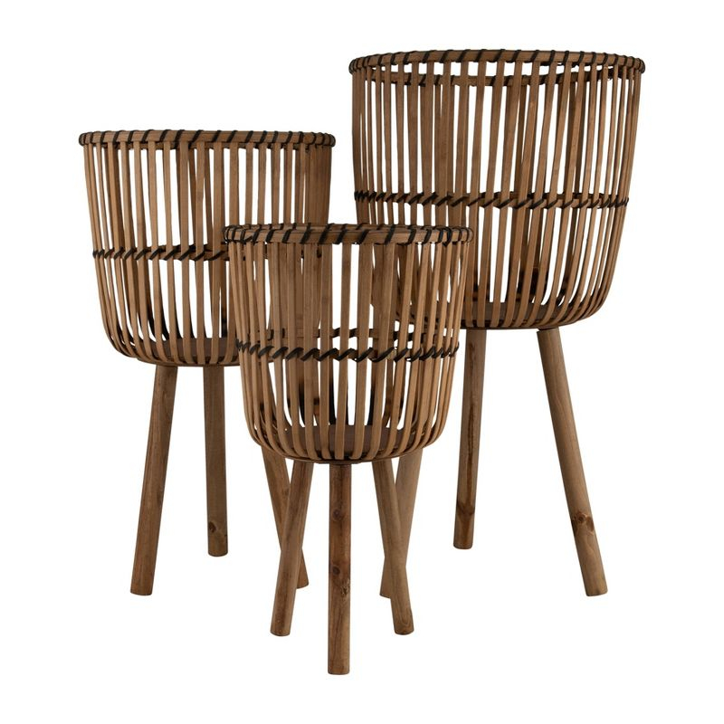 Set of 3 26"/22"/19" Bamboo Footed Planters Natural - Sagebrook Home