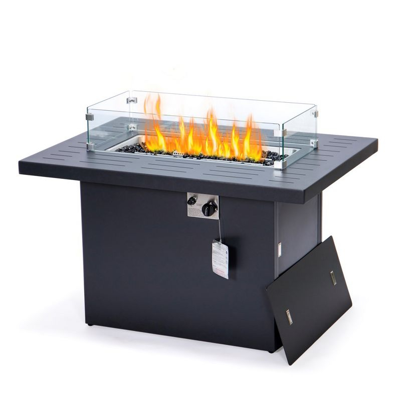 LeisureMod Chelsea Patio Modern Aluminum Propane Fire Pit Table in Black
