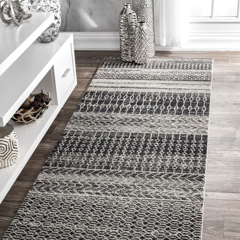 Nuloom Nova Striped 2x6 Runner Indoor Area Rug for Living Room Bedroom Dining Room Entryway Hallway Kitchen, Dark Grey/Ivory