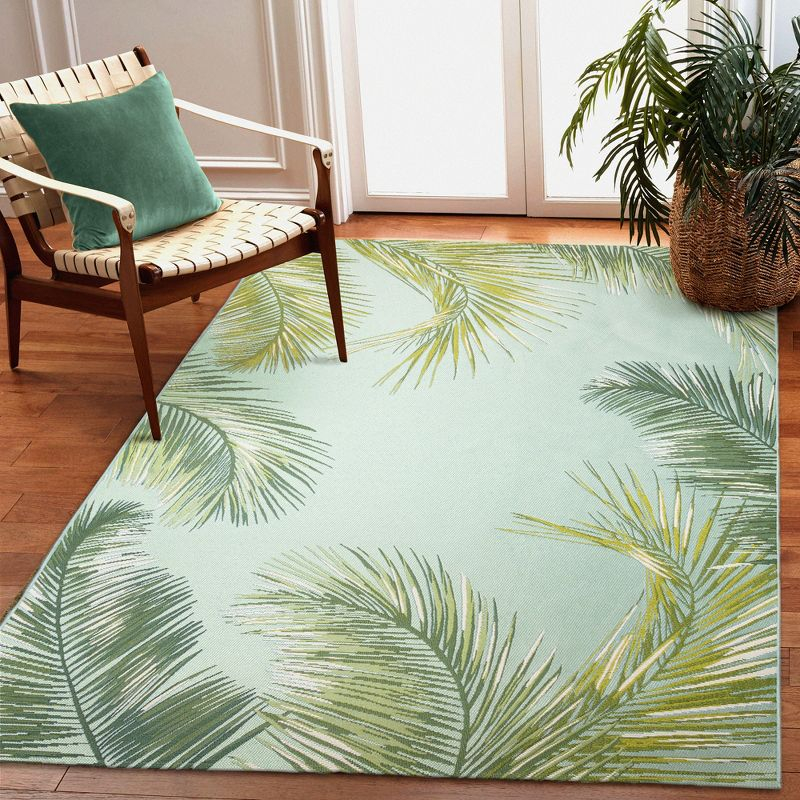 Liora Manne Marina Palm Border Indoor/Outdoor Rug Aqua 3'3" x 4'11"