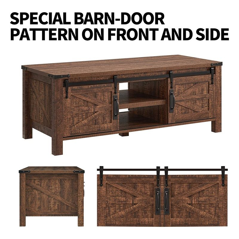 OKD Farmhouse Sturdy Coffee Table with Sliding Barn Doors and Storage Shelves for Living Room, Den, Family Room, or Office, Reclaimed Barnwood
