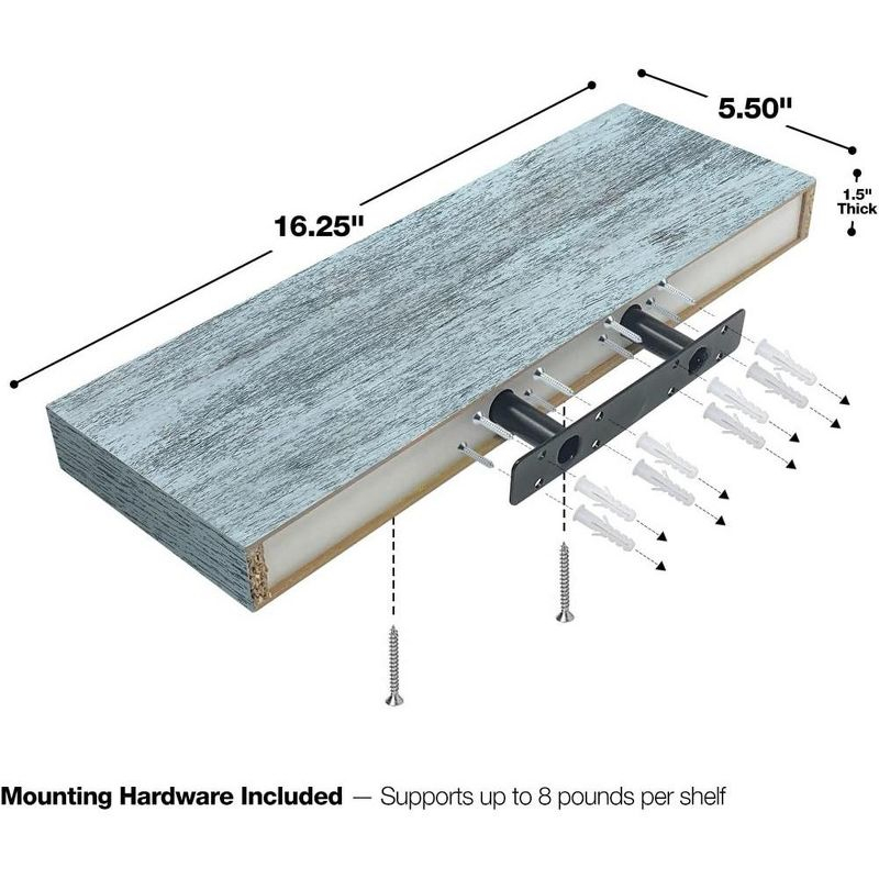 2 Pack 16 Inch Sorbus Coastal Rectangle Floating Shelves - for Home Décor to Display Trophies, Books, Frames, and more (Rustic Blue)