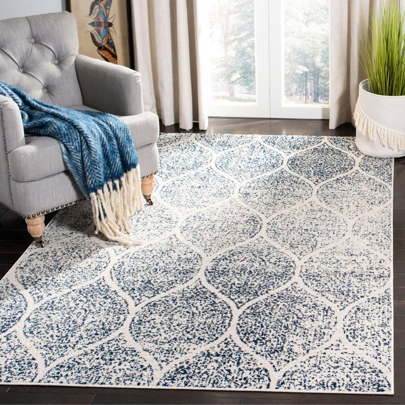 Madison MAD604 Power Loomed Indoor Area Rug - Cream/Royal Blue - 5'3"x5'3" - Safavieh