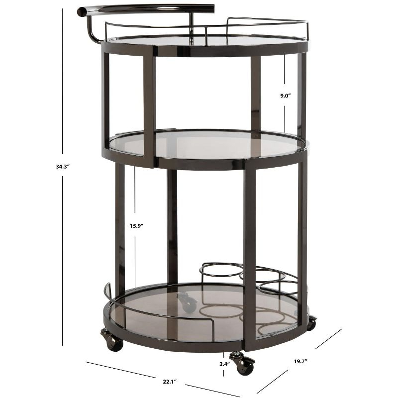 Rio 3 Tier Round Bar Cart - BCT8002B - Black Nickel/Tea - Safavieh