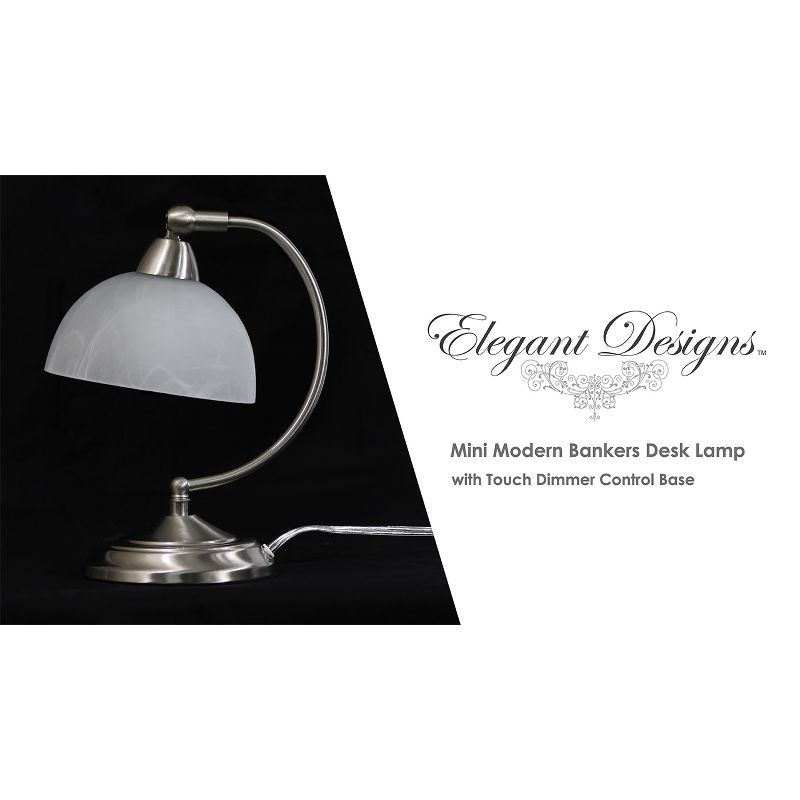 Elegant Designs Mini Modern Bankers Desk Lamp with Touch Dimmer Control Base Brushed Nickel