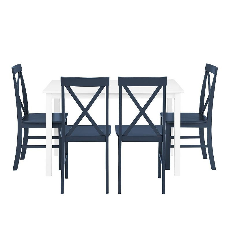 5pc Contemporary Farmhouse Dining Set White/Navy - Saracina Home: Rubberwood & MDF, Non-Extension Rectangle Table