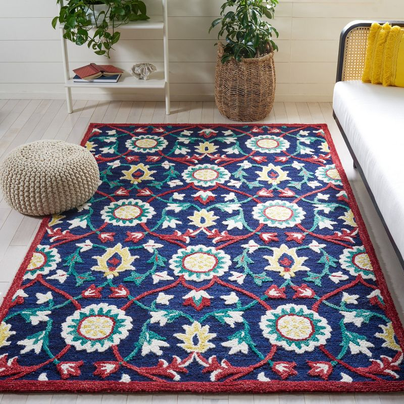 Blossom BLM564 Hand Tufted Area Rug - Navy/Red - 4'x6' - Safavieh.