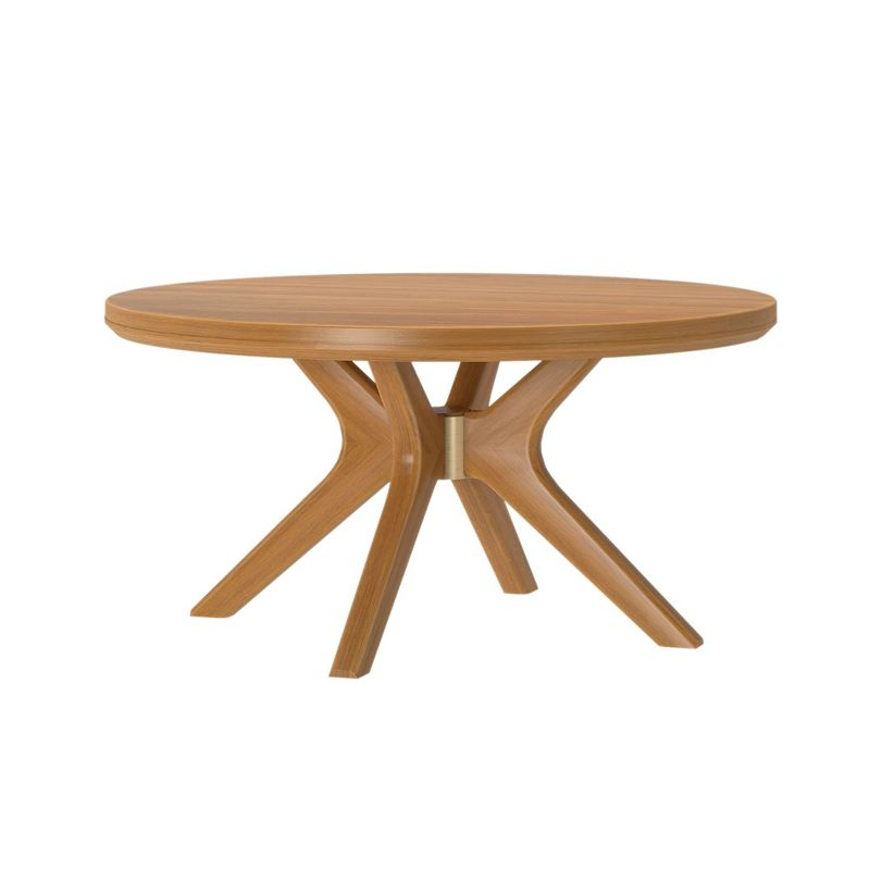 Plank+Beam Solid Wood Cross Leg Round Coffee Table, 36" Coffee Table for Living Room, Modern Center Table, Cocktail Table. Pecan