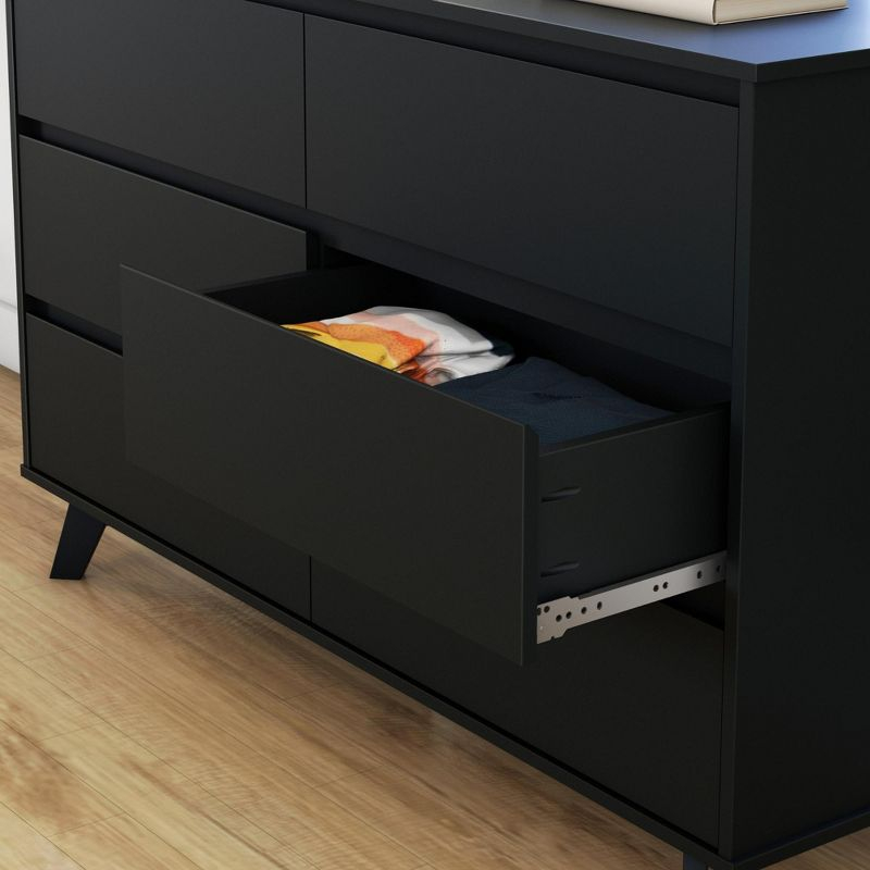Max & Lily Solid Wood Scandinavian 6 Drawer Dresser, Black