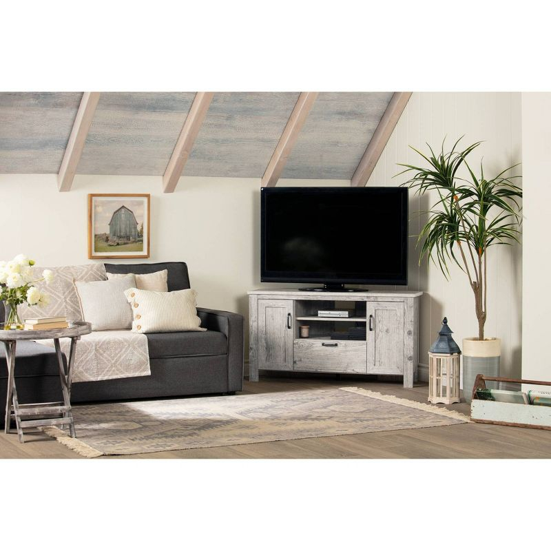Lionel Corner TV Stand for TVs up to 48" Light Gray - South Shore: Farmhouse Style, Media Storage, Metal Handles