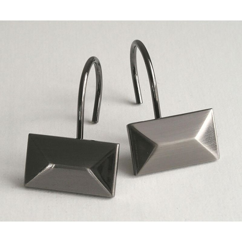 Home Mart Goods 12 Piece Set - Satin Nickel Heavy Duty Shower Rectangle Curtain Hooks Rings Rustproof Metal