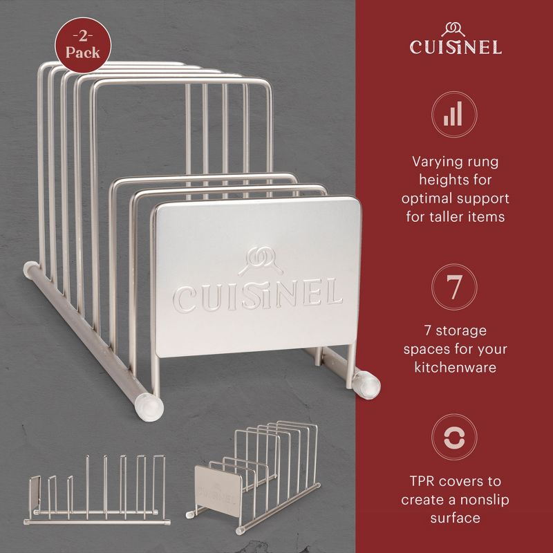 Cuisinel Lid and Dish Organizer Rack - Satin Nickel Silver Kitchen Storage Organization Stand