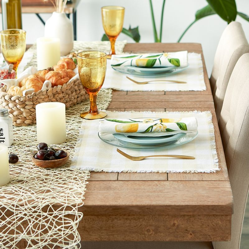 Design Imports Natural Heavyweight Check Fringed Placemat Set/6