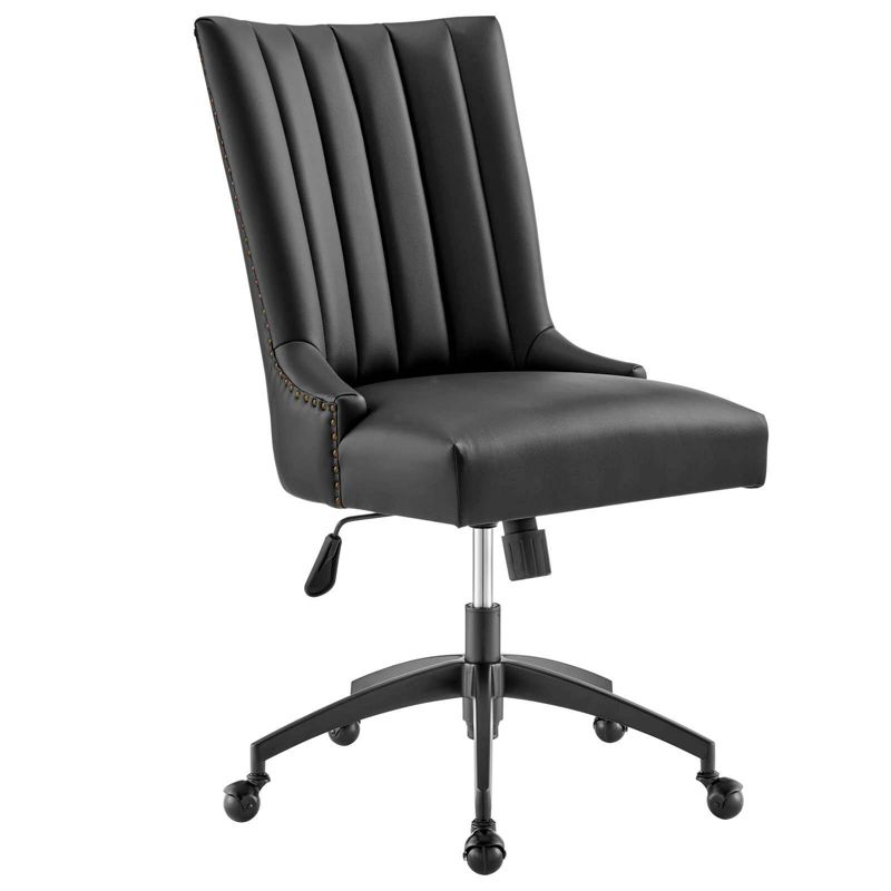 Modway Empower Channel Tufted Vegan Leather Office Chair Black: Metal Frame, Adjustable Height, Modern Style