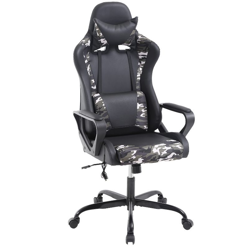 BestMassage Gaming Chair High-Back Office Chair with Lumbar Support Massage Function and PU Leather Rolling Swivel Chair for Adults and Teens, Camo