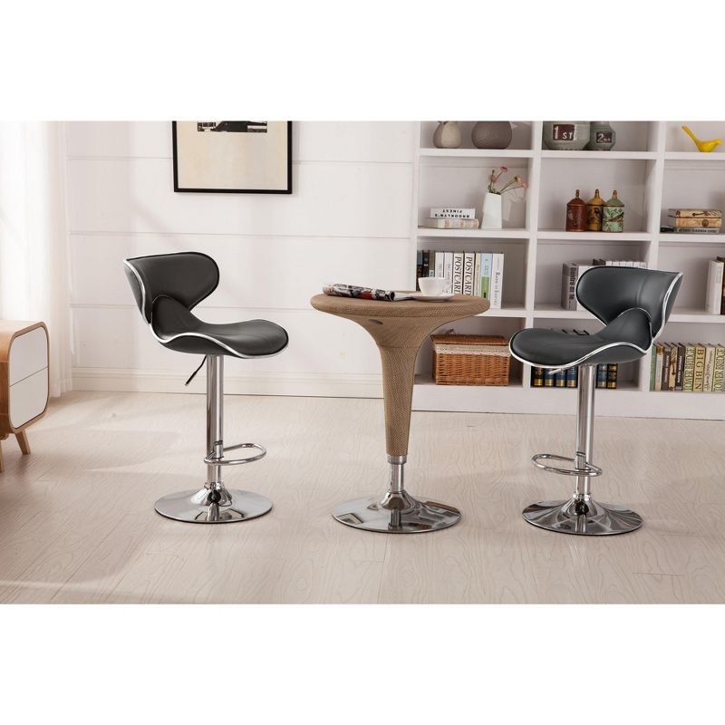 Roundhill Furniture Masaccio Cushioned Leatherette Upholstery Airlift Adjustable Swivel Barstool with Chrome Base, Grey, Set of 2