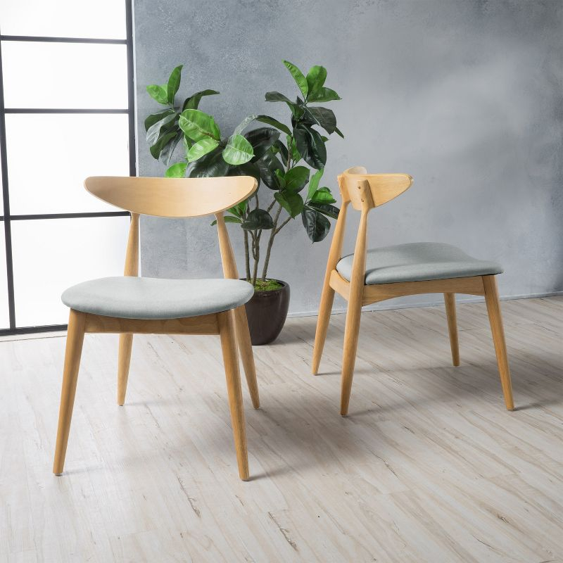 Christopher Knight Home Barron Mid Century Modern Rubberwood Fabric Upholstered Dining Chairs (Set of 2), Beige/Natural Oak