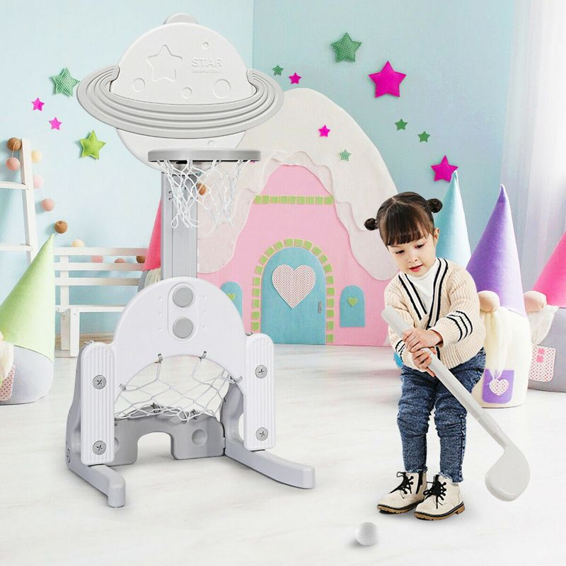 Costway 3 in 1 Kids Basketball Hoop Set Adjustable Sports Activity Center w/ Balls White