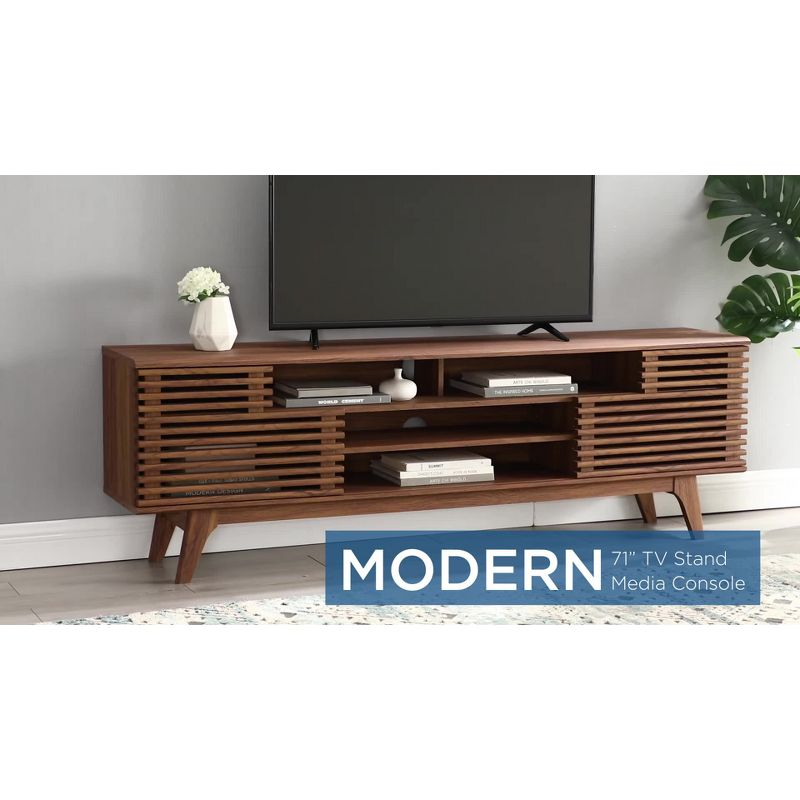 Render Media Console TV Stand for TVs up to 80" Brown - Modway: Mid-Century Modern, Adjustable Shelves, Cable Management