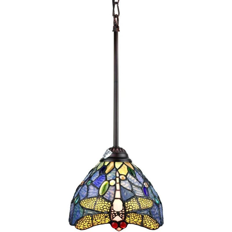 Chloe Lighting Sunniva Dragonfly Tiffany-Style 1 Light Mini-Pendant 8 Inch Wide