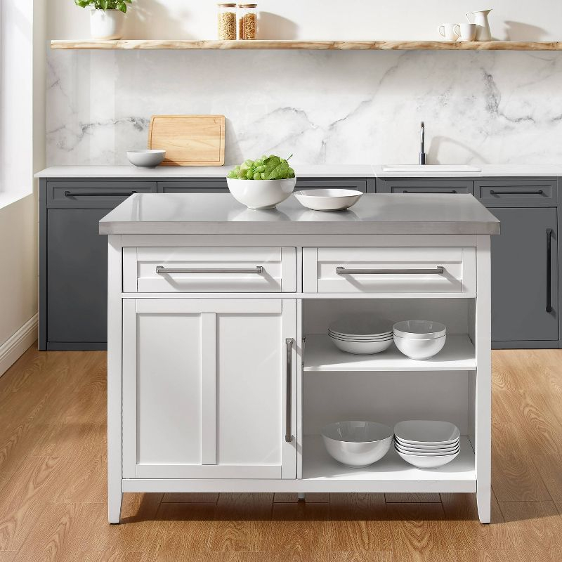 Silvia Stainless Steel Top Kitchen Island White/Stainless Steel - Crosley