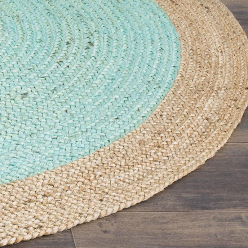 Natural Fiber NF801 Hand Woven Indoor Area Rug - Aqua/Natural - 4' Round - Safavieh.