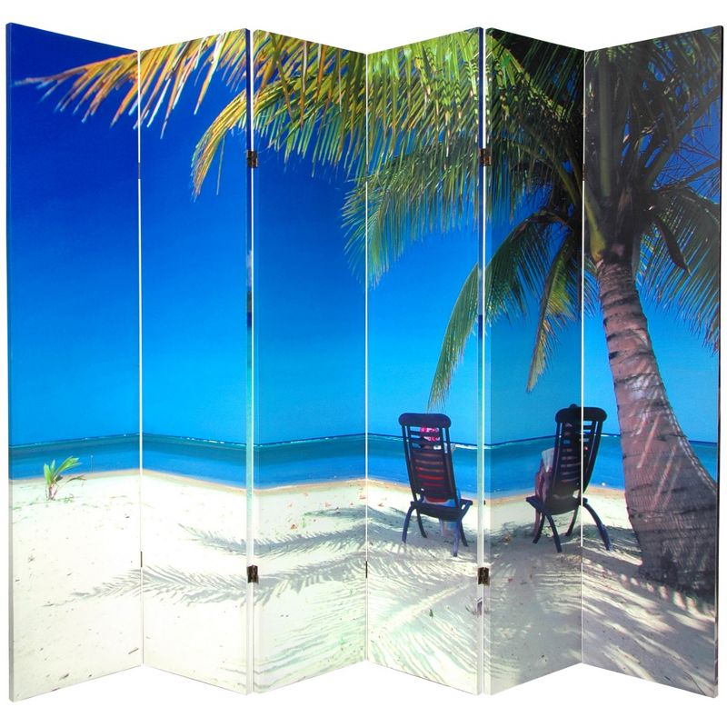6' Tall Double Sided Beach Canvas Room Divider 6 Panel - Oriental Furniture: Tropical & Heavy Duty
