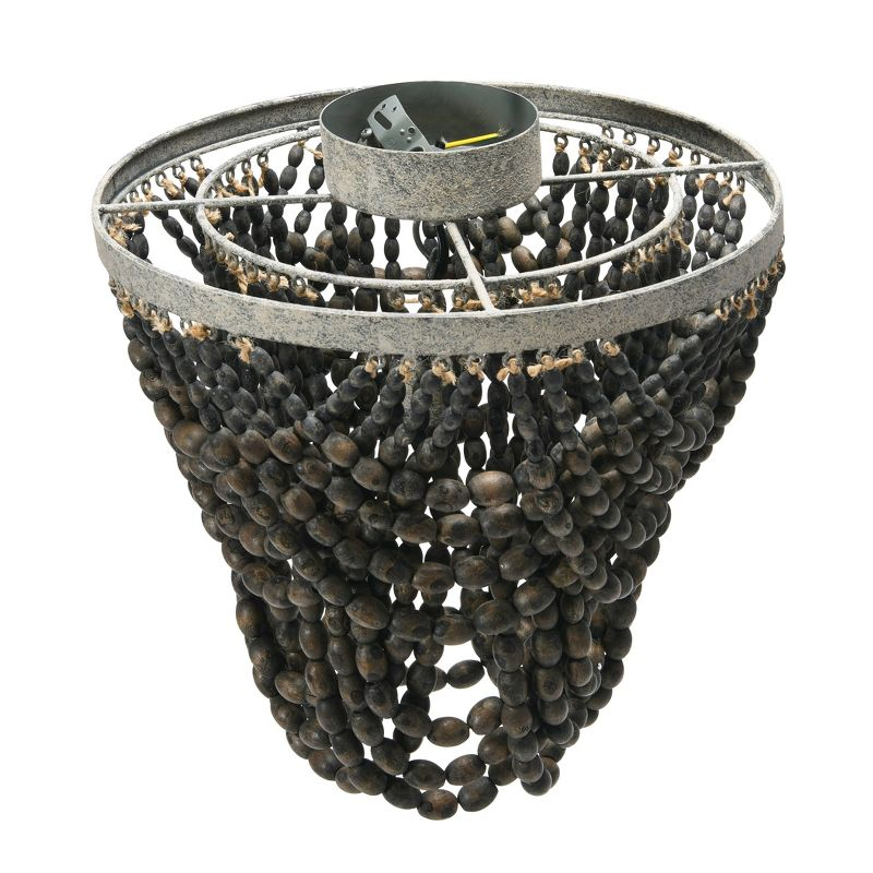 Storied Home 2-Tier Draped Wood Bead Semi-Flush Mount Ceiling Light Dark Gray: Brushed Metal, ETL & UL Listed